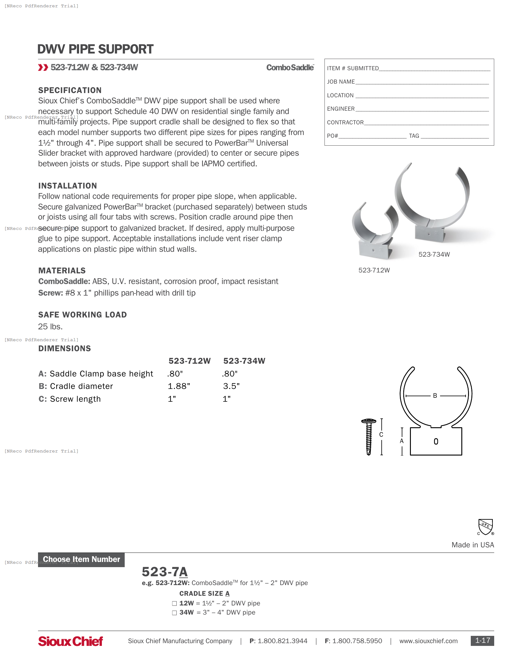 523-7 SERIES - COMBOSADDLE - SPEC SHEET.PDF Specification Document